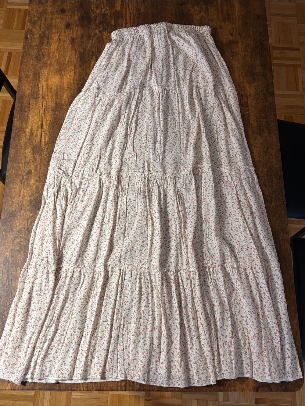 Brandy Melville Cream Maxi Skirt with Pink Floral Print